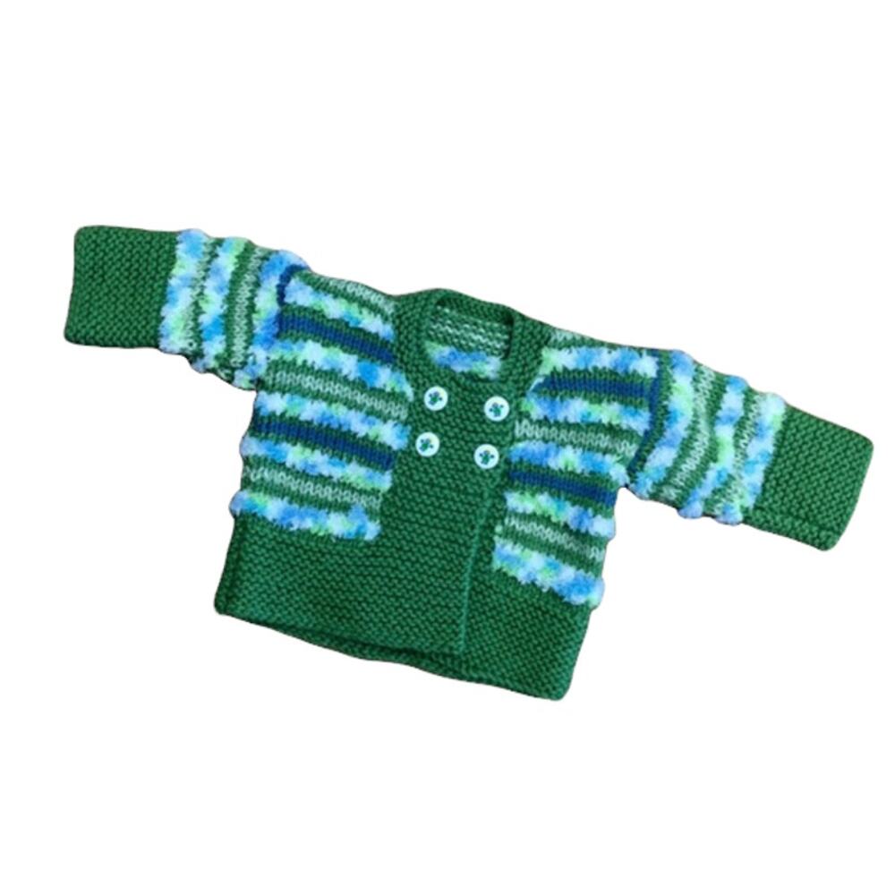 Handmade Boys Girls Sweater Size 0-6 Months Striped Blue Green Cardigan Baby
